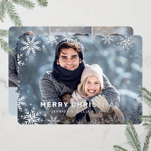 Elegantes Weihnachtsblatt 4 Foto Silber Folien Feiertagskarte