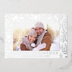 Elegantes Weihnachtsblatt Foto Silver Folien Feiertagskarte
