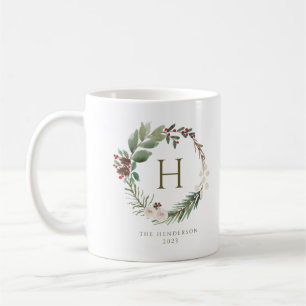 Elegantes Weihnachtsblumenmonogramm Kaffeetasse