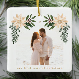 Elegantes Weihnachtsbotanisches Foto Keramikornament