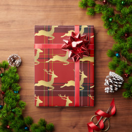 Elegantes Weihnachtsbüffel Kariertes Muster & Gold Geschenkpapier