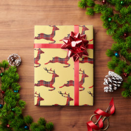 Elegantes Weihnachtsbuffet Karierter Rentier & Gol Geschenkpapier