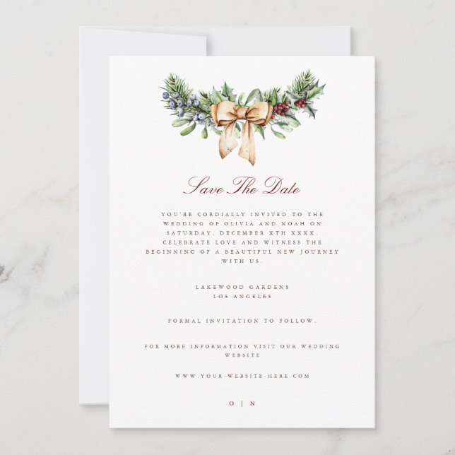 Elegantes Weihnachtsdekor Save the Date Hochzeitsk Ankündigung (Vorderseite)