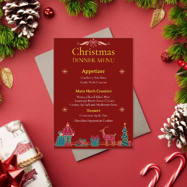Elegantes Weihnachtsdinner-Menü | Klassisches Rot  Acryleinladungen (Insitu (Feiertag))