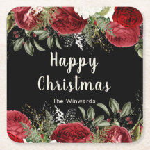 Elegantes Weihnachtsdinnerparty mit roten Blumen