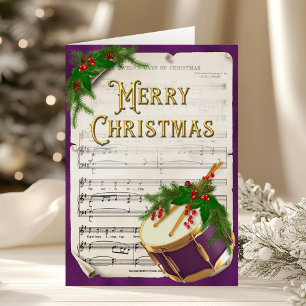 Elegantes Weihnachtsdrum Vintag Sheet Music Feiertagskarte