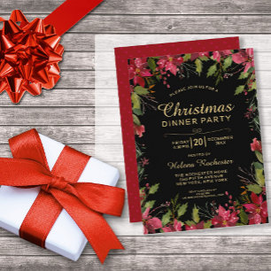 Elegantes Weihnachtsessen Party Hübsch Poinsetta Einladung