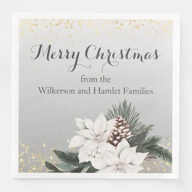 Elegantes Weihnachtsfest in Weiß und Grün Serviette (Vorderseite)