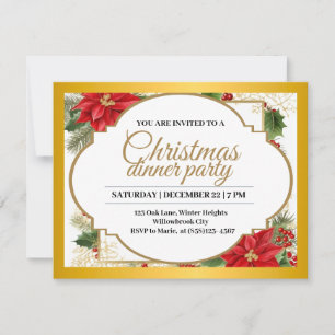 Elegantes Weihnachtsfest Party Gold & Poinsettia Einladung