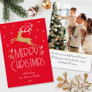 Elegantes Weihnachtsfest Rentier Foto Red Gold Fla Karte