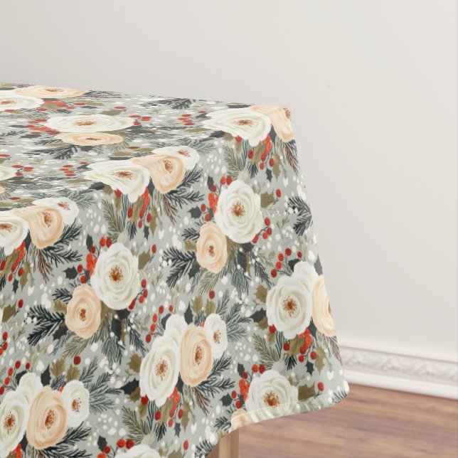 Elegantes Weihnachtsfest Weißer Rosen & Roter Wint Tischdecke (Beispiel)