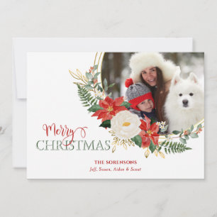 Elegantes Weihnachtsfloral mit Kalligrafie-Foto Feiertagskarte