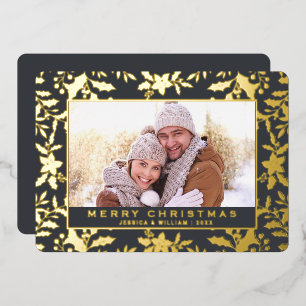 Elegantes Weihnachtsfoliage Foto Gold Folien Feiertagskarte