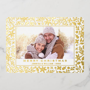 Elegantes Weihnachtsfoliage Foto Gold Folien Feiertagskarte