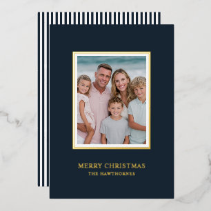 Elegantes Weihnachtsfoto einfach dunkelnavy Gold Folien Feiertagskarte