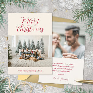 Elegantes Weihnachtsfoto mit Cream Red Schrift Zwe Feiertagskarte