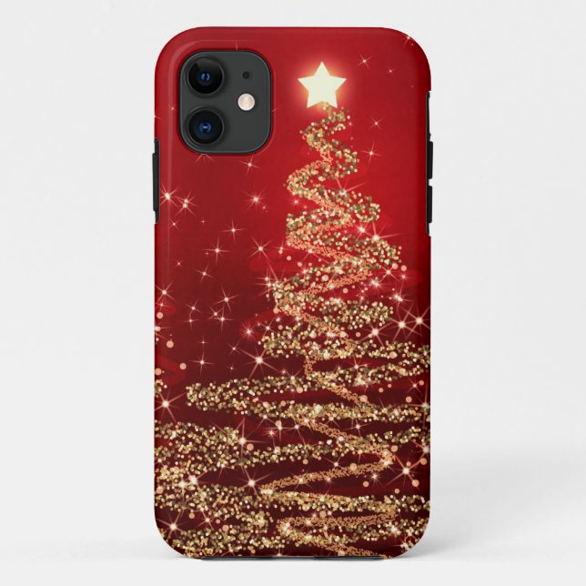 Elegantes Weihnachtsfunkelnde Bäume rot Case-Mate iPhone Hülle (Rückseite)