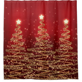 Elegantes Weihnachtsfunkelnde Bäume rot Duschvorhang