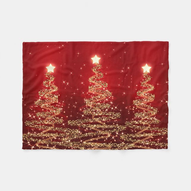 Elegantes Weihnachtsfunkelnde Bäume rot Fleecedecke (Vorderseite (Horizontal))
