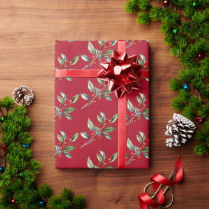 Elegantes Weihnachtsgebirge Botanisches Rotes Grün Geschenkpapier