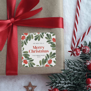 Elegantes Weihnachtsgebirge Grüne Rote Berries Quadratischer Aufkleber