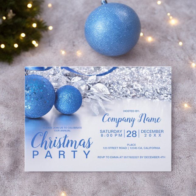 Elegantes Weihnachtsgeschäft Einladung (Elegant Christmas blue ball ice business corporate Invitation)