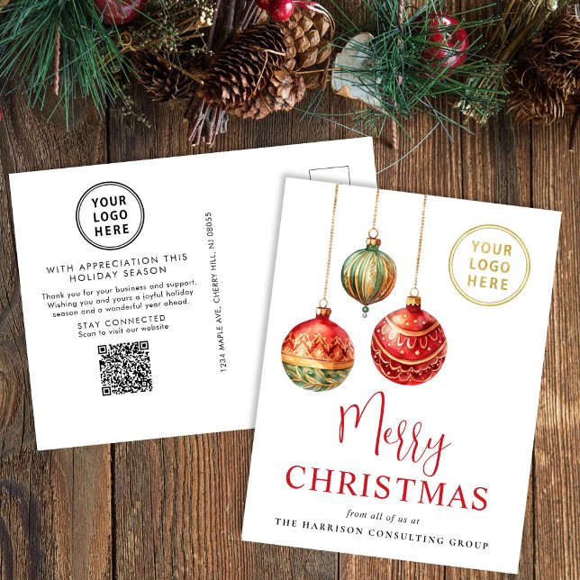 Elegantes Weihnachtsgeschäfts-Logo QR Code Feiertagspostkarte (Elegant Merry Christmas Business Logo QR Code Holiday Postcard
)