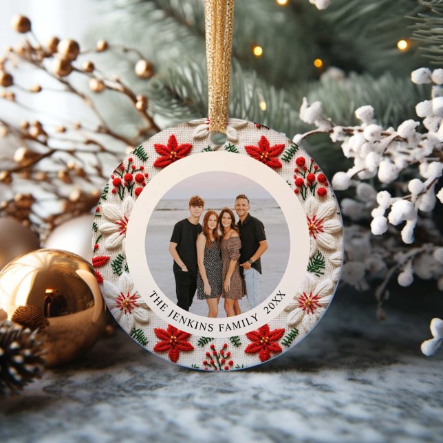 Elegantes Weihnachtsgeschenk Foto Keramik Ornament (Elegant Christmas Family Photo Ornament)