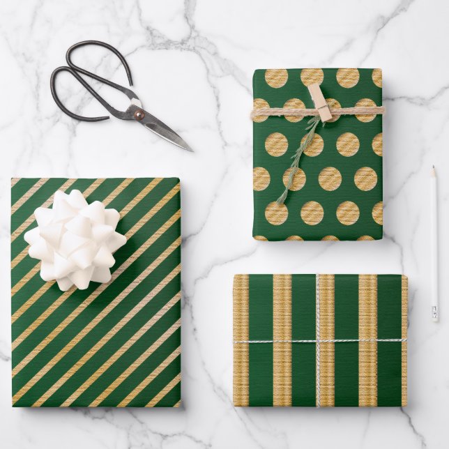 Elegantes Weihnachtsgeschenk für Smaragdgrün golde Geschenkpapier Set (Vorderseite)