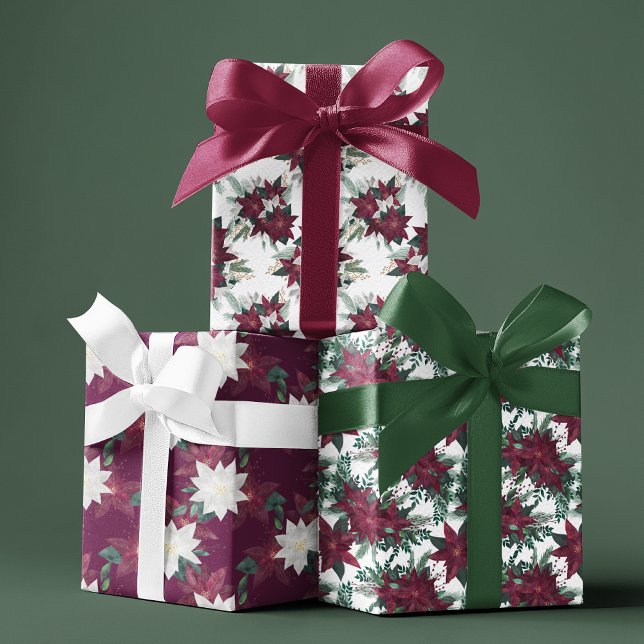 Elegantes Weihnachtsgeschenk Lila Poinsettia Blume Geschenkpapier Set (Von Creator hochgeladen)