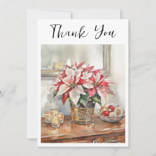 Elegantes Weihnachtsgeschenk mit Poinsettie Dankeskarte
