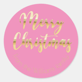 Elegantes Weihnachtsgold aus Metall pink Runder Aufkleber