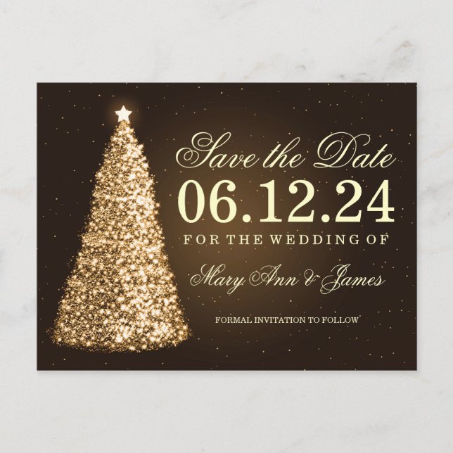 Elegantes Weihnachtsgold Save the Date Ankündigungspostkarte (Vorderseite)