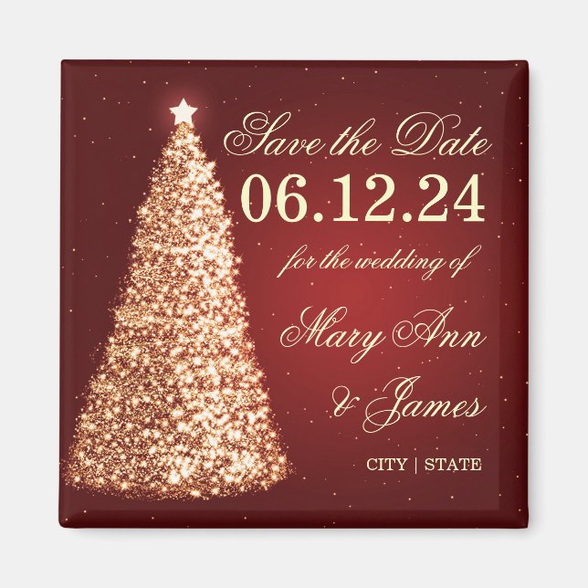 Elegantes Weihnachtsgold Save the Date Magnet (Vorne)