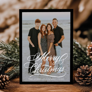 Elegantes Weihnachtsgruß-Script Schwarzer Rahmen 2 Feiertagskarte