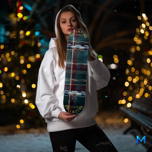 Elegantes Weihnachtskaromuster in Burgundrot und T Skateboard