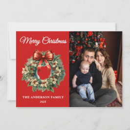 Elegantes Weihnachtskranz-Foto Feiertagskarte