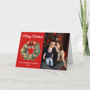 Elegantes Weihnachtskranz-Foto Feiertagskarte