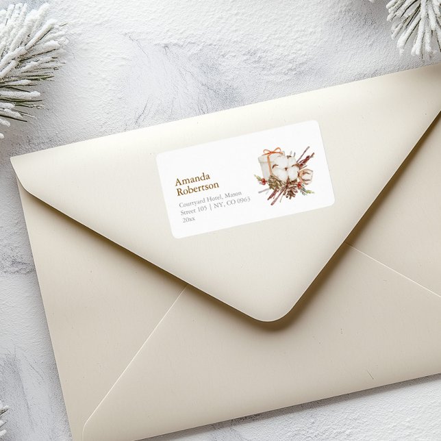 Elegantes Weihnachtslabel mit Cotton Bouquet Adressaufkleber (Von Creator hochgeladen)