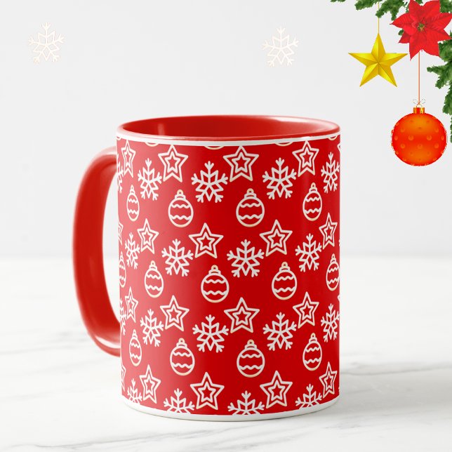 Elegantes Weihnachtsmuster auf Rot Tasse (Von Creator hochgeladen)