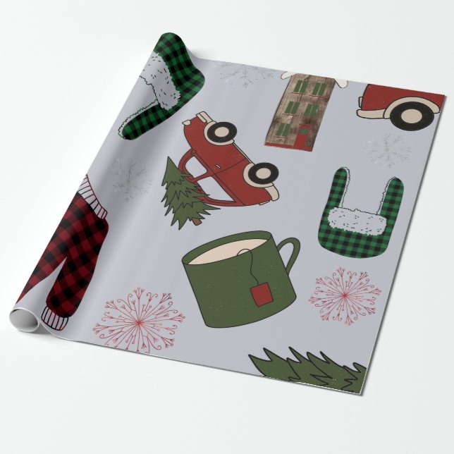 Elegantes Weihnachtsmuster Geschenkpapier (Ungerollt)