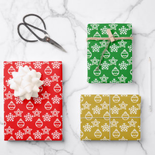 Elegantes Weihnachtsmuster in Grün, Rot und Gold Geschenkpapier Set