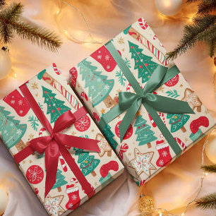 Elegantes Weihnachtsmuster mit traditionellen Elem Geschenkpapier