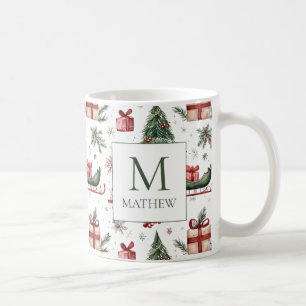 Elegantes Weihnachtsmuster Wasserfarbe Monogramm Kaffeetasse
