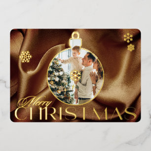 Elegantes Weihnachtsornament Foto Brauner Satin Go Folien Feiertagskarte