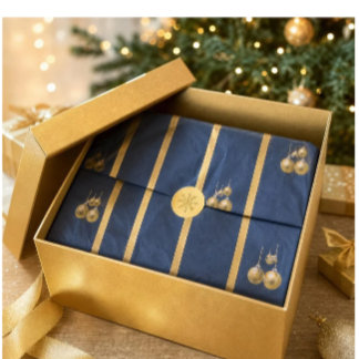 Elegantes Weihnachtsornament in Navyblau und Gold Seidenpapier