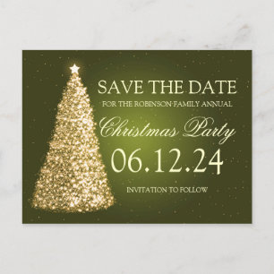 Elegantes WeihnachtsParty-Save the Date Goldgrün Ankündigungspostkarte