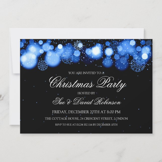 Elegantes WeihnachtsParty-Winter-Wunder-Blau Einladung (Vorderseite)