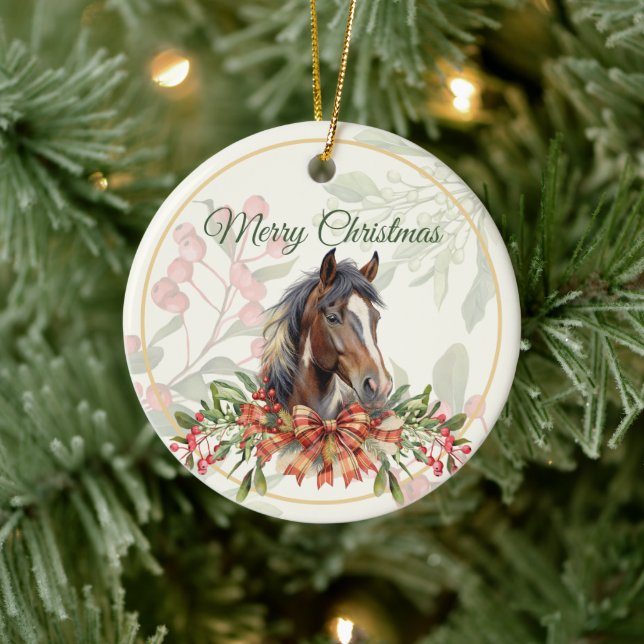 Elegantes Weihnachtspferd Keramik Ornament (Baum)