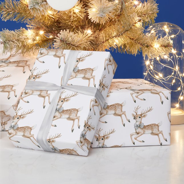 Elegantes Weihnachtsren mit Silberbogen Geschenkpapier (Feiertage)